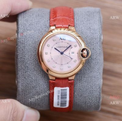 Copy Ballon Bleu de Cartier 33MM Quartz Pink Dial Rose Gold Watches